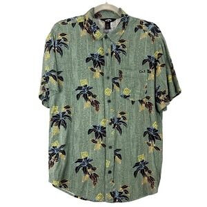 Billabong Men's Short Sleeve Button Up Shirt Green Tropical Floral Size Large